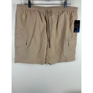 Original Use Mens Cargo Shorts Tan Khaki Elastic Waist Drawstring Size Large NWT